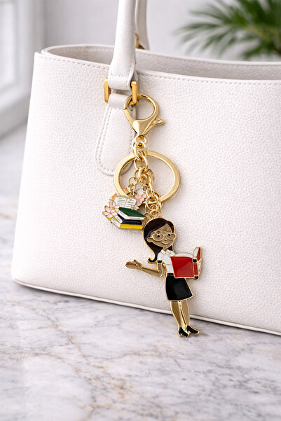 Modex Breloc pentru geantă pentru profesor care citește o carte galbenă aurie