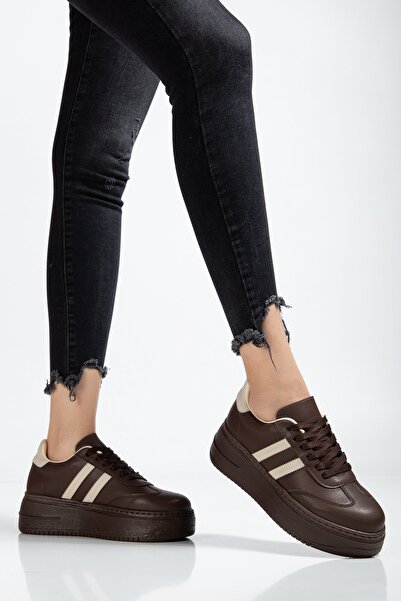 BAHRİNA Kadın Acı Kahve Kalın Tabanlı Sneaker