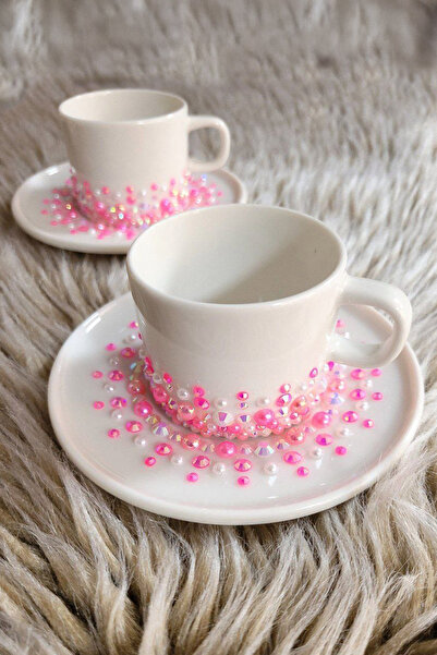 MUSK STORE 2 Piece Porcelain Coffee Cup Set with Pearl Design White