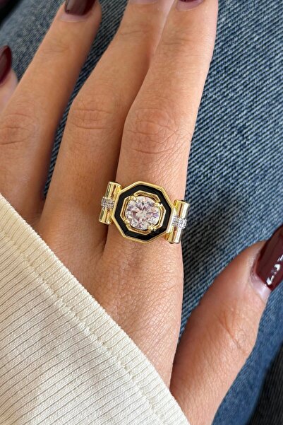 TAKIŞTIR Altın Renk Taş Detaylı Ayarlanabilir Yüzük