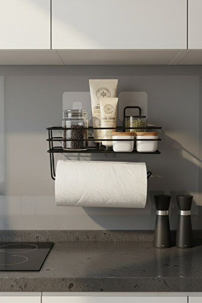 AKAMİNO Çok Amaçlı Mutfak Rafı Kağıt Havluluk Yapışkanlı Metal Mutfak Düzenle...