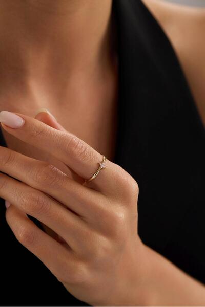 Tufanlar Kuyumculuk 14 Ayar Minimal Kutup Yıldızı Taşlı Altın Yüzük