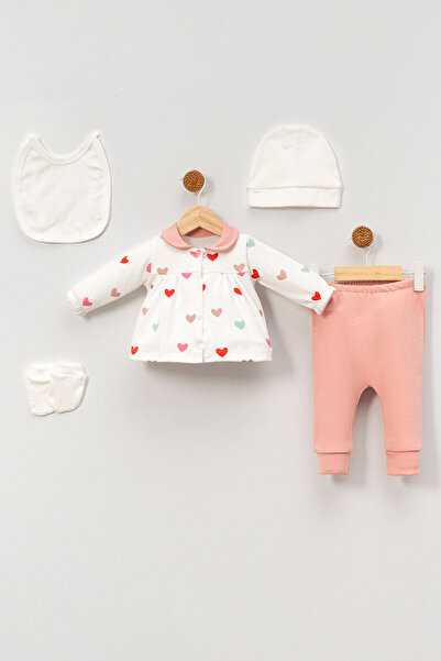 KİDSERİA Cotton Fabric Heart-Detail 5-Piece Hospital Discharge Set