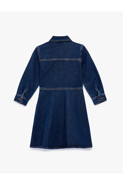 Koton Rochie din denim cu mâneci lungi, cu buzunare cu nasturi din bumbac