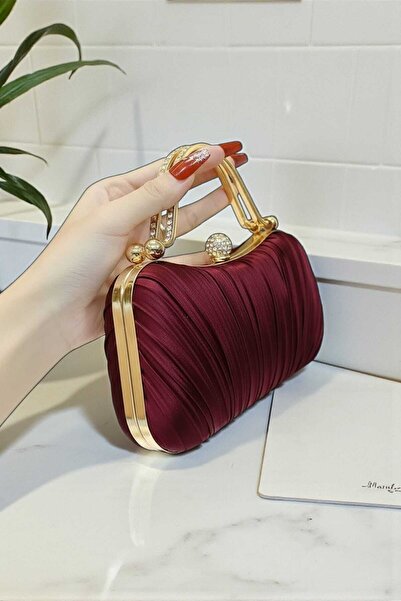 Famels Burgundy Evening Dress Bag Clutch/Handbag Zircon Stone Evening Dress S...