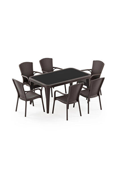 MASA TAKIMI 90X150 CM OKARA / CEDRA 6 KİŞİLİK CAMLI RATTAN Venge