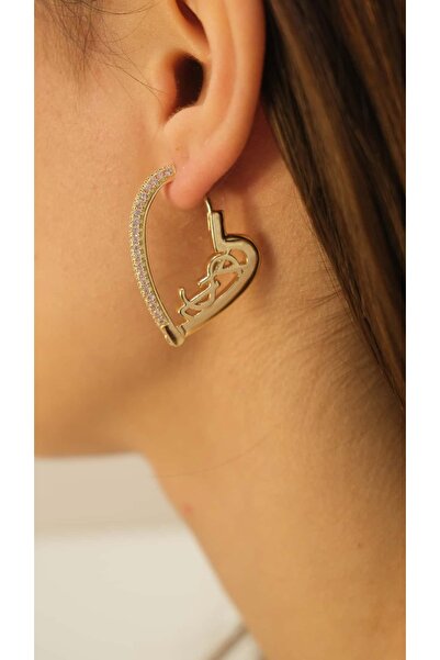 Jerie Gold Heart Figure Y Brand Model Earrings