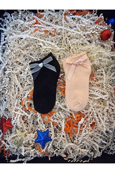 LİA Underwear 2-Piece Girls' Socks with Bead and Ribbon Detail