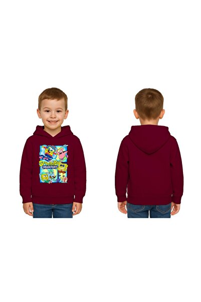 SEDİRLİ سترة سبونج بوب مطبوع للأطفال للجنسين بغطاء للرأس 3 خيوط مزخرفة