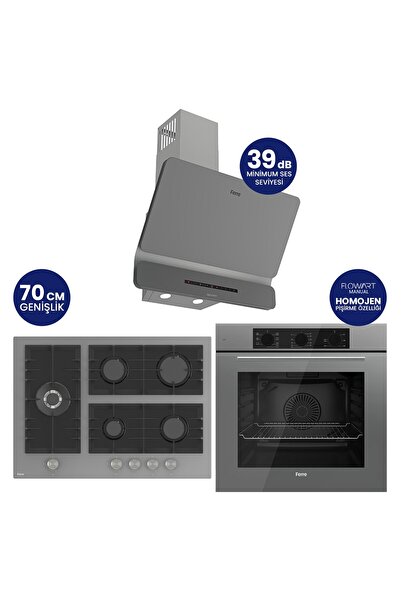 Ferre Flowart Turbolu 5 Gözlü Silentart Gri Cam Ankastre Set QBL62CPR+BL138+D...