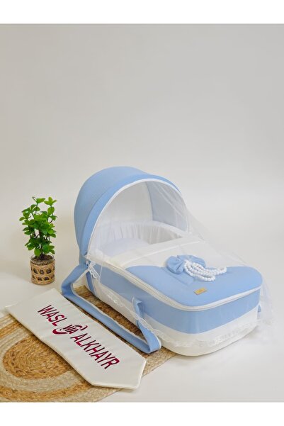 WASL ALKHAIR سرير أطفال متنقل بمقعد مبطن سميك ومواد عالية الجودة .لون ازرق مع...