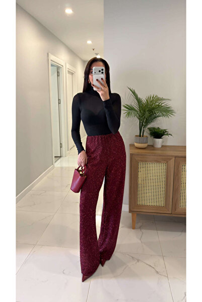 BİRCANÇİL Stars Burgundy Lined Glitter Pants