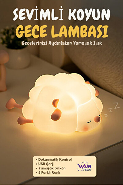 Wair Teknoloji Koyun Figürlü Silikon RGB Dokunmatik Gece Lambası USB Şarjlı L...