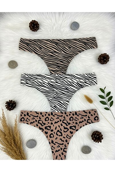 ARONA 3’lü Leopar Desenli Lazer Kesim Tanga