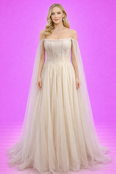 Hüseyin Baştürk KOLLARI TÜL İŞLEMELİ ABİYE