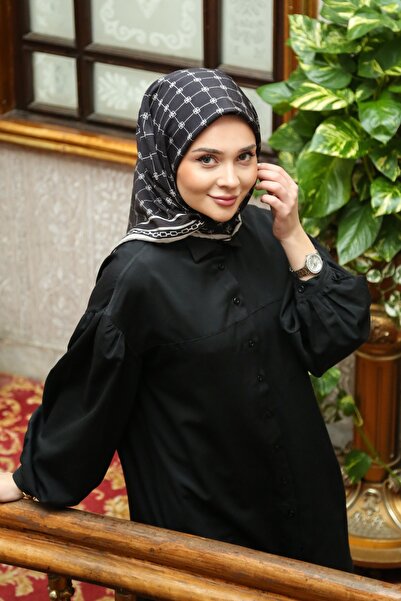 Tesettürnağme EcoZen Шарф TN2106 Монограма 05-Чорно-білий