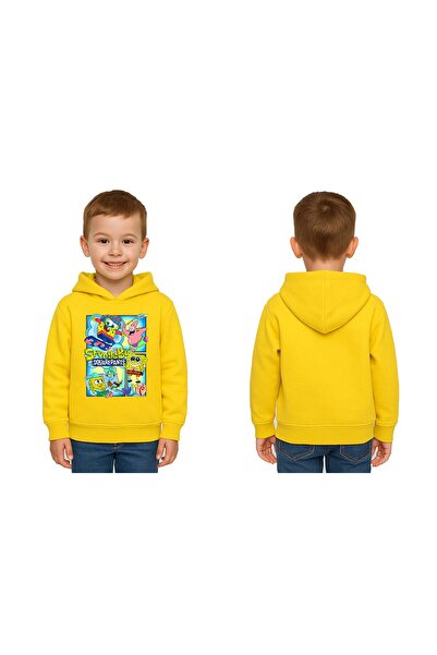 SEDİRLİ سترة سبونج بوب مطبوع للأطفال للجنسين بغطاء للرأس 3 خيوط مزخرفة