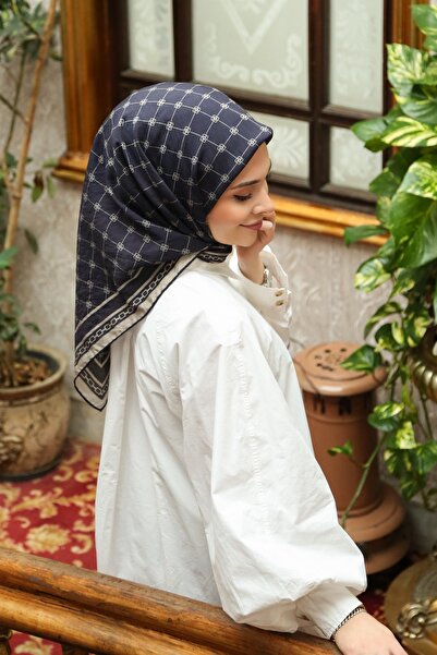 Tesettürnağme Eșarfă EcoZen TN2106 Monogram 08-Dark Navy-Beige