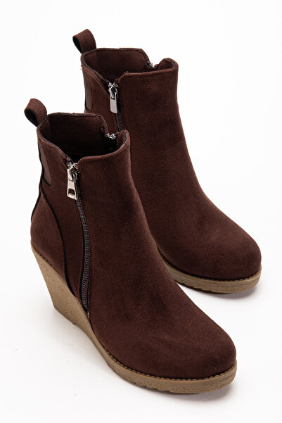 guijarro Women's Brown Suede Wedge Heel Boots |   8 cm Heel, Side Zipper |   ...