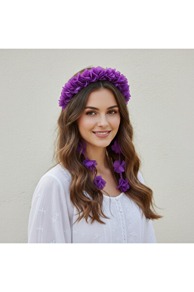 BTRENDY Çiçek sarkıtlı mor kadın,anne,nedime,kına,düğün,çocuk dolgun ve kalit...