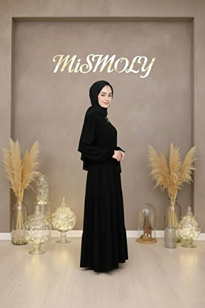 MİSMOLY Medina Silk Katkat Drawstring Children's Ferace Black
