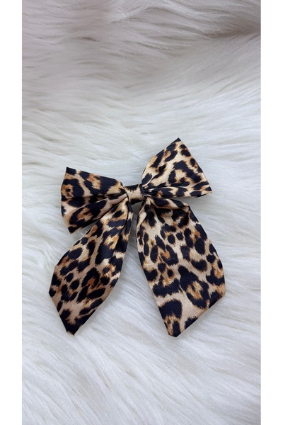 iky aksesuar مشبك شريط على شكل فيونكة بنمط الفهد