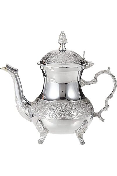 Cuisine Art إبريق شاي مغربي من النحاس الأصفر، مزين بنقوش زهور، سعة 500 مل - فضي