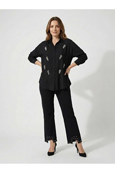 LOVE BORU PAÇA KOT PANTOLON AYAKUCU TAŞLI SİYAH RENK 44 BEDEN