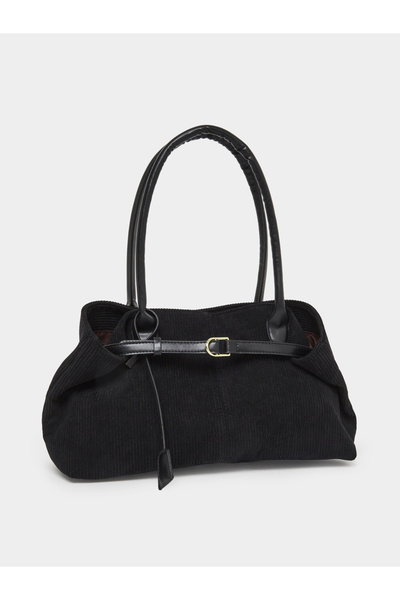 Styli حقيبة يد سوداء من قماش الكوردروي مزينة بإبزيم