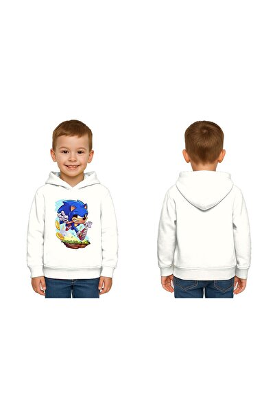 SEDİRLİ سويت شيرت للأطفال من سونيك مطبوع للجنسين، بغطاء للرأس، 3 خيوط، مزخرف