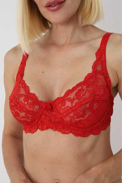 NİVENE B Cup Full Cup Lace Red Bra Underwire Unlined Wire Full Coverage Stylish and Gathering Bra