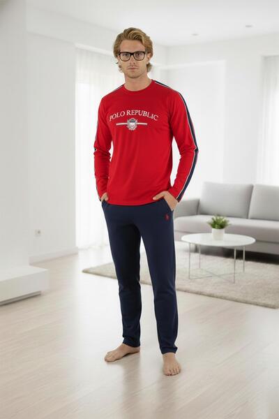 Polo Republica & CO Men's Cotton Pajama Set Red Color Long Sleeve Comfortable...