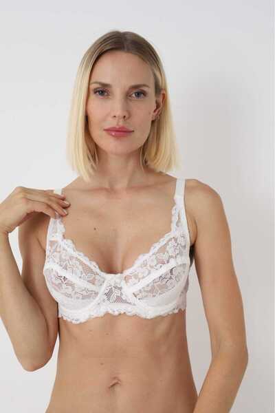 NİVENE B Cup Full Cup Dantelli Beyaz Sütyen Balenli Astarsız Telli Tam Kapsama Şık Ve Toparlayıcı Sütyen