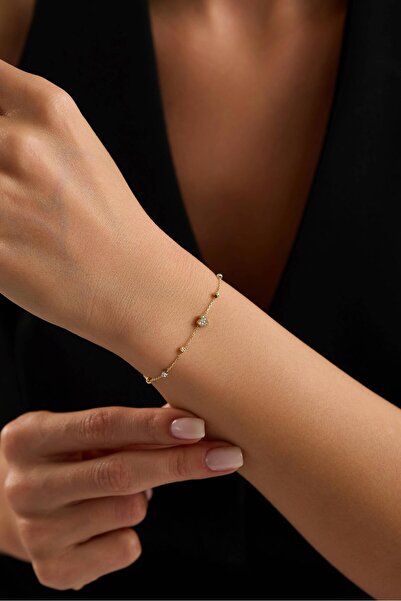 Tufanlar Kuyumculuk 14 Ayar Dorikalı Taşlı Kalp Altın Bileklik