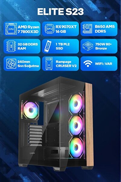Game Garaj Elite S23 AMD Ryzen 7 7800X3D 32GB RAM 1TB SSD RX9070XT 16GB 240mm Sıvı Soğutma FreeDOS O