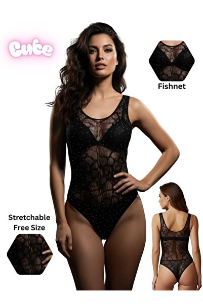 Cute Black Fishnet Bodysuit Lingerie – Stretchable Net Innerwear