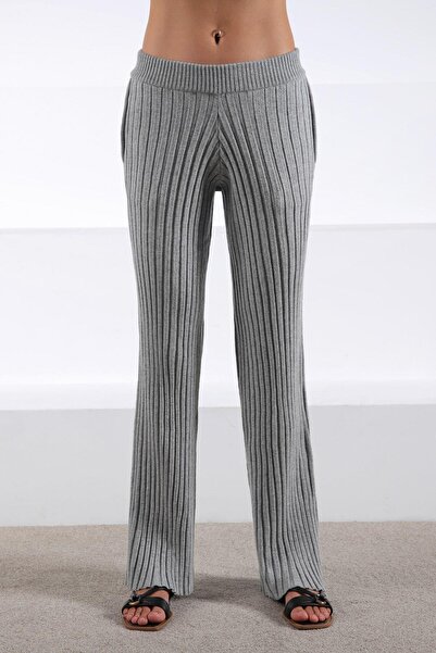 Ferraro A.Grey High Waist Corded Fabric Pockets Wide Leg Corded Fabric Cashmere Women's Knitwear Trousers