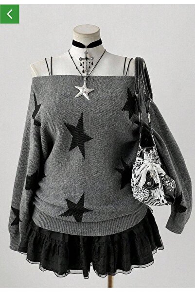 İsra Ayyıldız Moonstar Collection Siyah Stars Askılı Y2K Vintage Triko Kazak