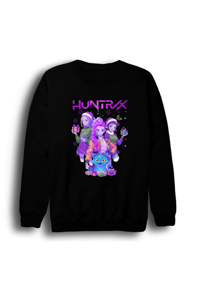 fame-stoned K-Pop Demon Hunters - Huntrix - New Year Printed Unisex 100% Cotton Crew Neck Black Sweatshirt