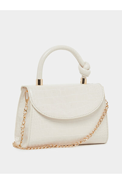 Styli Cream Croc Textured Bag with Chain Strap