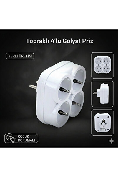 nelerbulurum 4'LÜ TOPRAKLI 16 AMPER 250 VOLT BEYAZ GOLYAT PRİZ