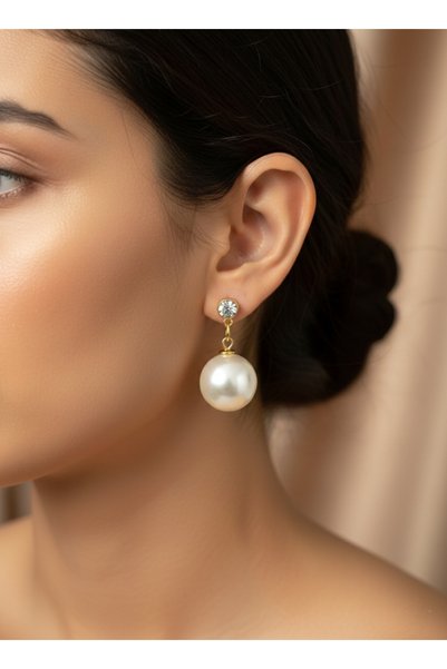 BagsMadame Gold inci Küpe, incili küpe, Nikah Küpesi, Düğün için inci küpe, sallantılı inci küpe