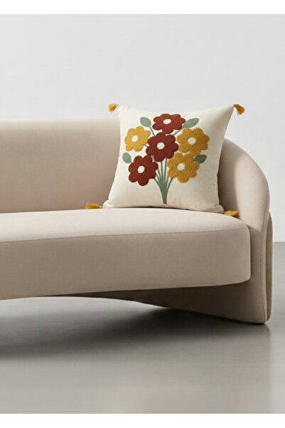 Destiva Home Colorful Flower Bouquet Punch Embroidered Decorative Tufted Thro...