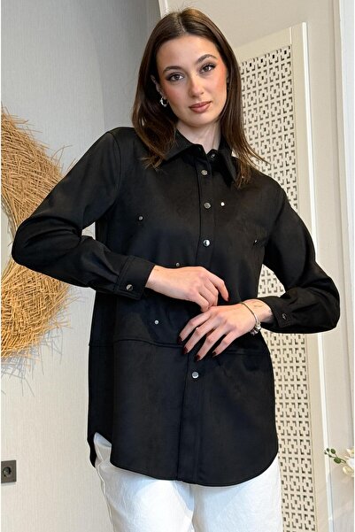 Doque Kadife Taş Detay Tunik - Siyah