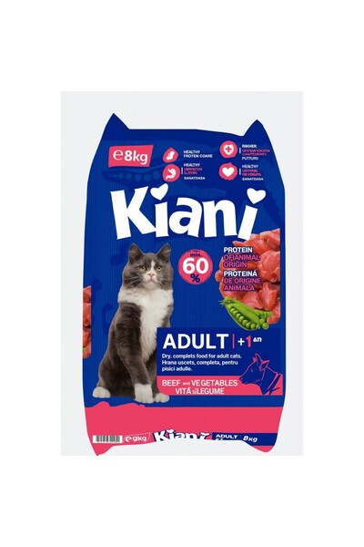 KİANİ Hrană uscată pentru pisici adulte cu carne de vită, 8 kg