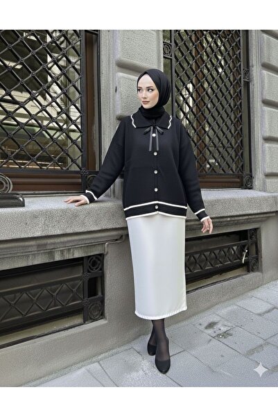 MEİLİN Cardigan with Ribbon Collar and Buttons