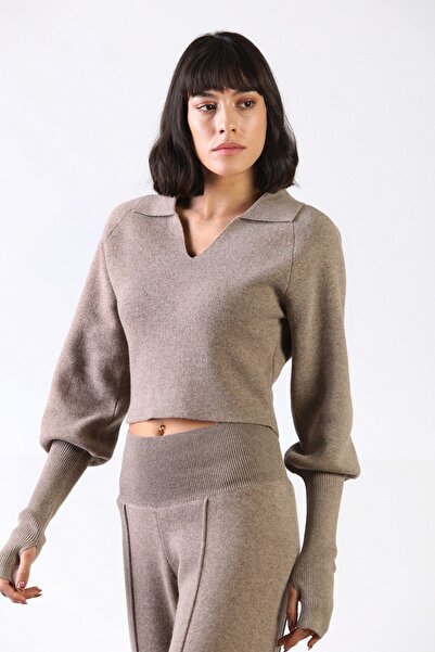 Ferraro Mink Long Sleeve Shirt Collar Modern Cut Cashmere Women's Knitwear Sweater