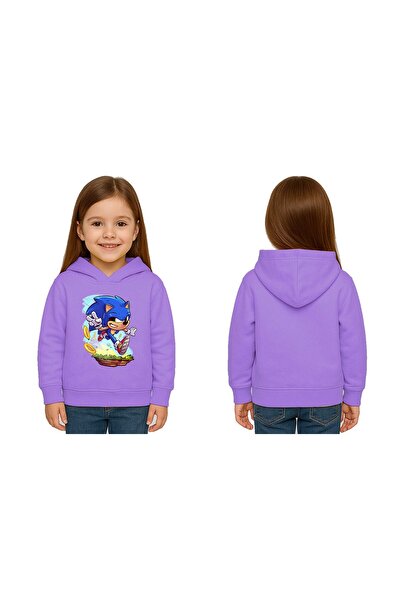 SEDİRLİ سويت شيرت للأطفال من سونيك مطبوع للجنسين، بغطاء للرأس، 3 خيوط، مزخرف
