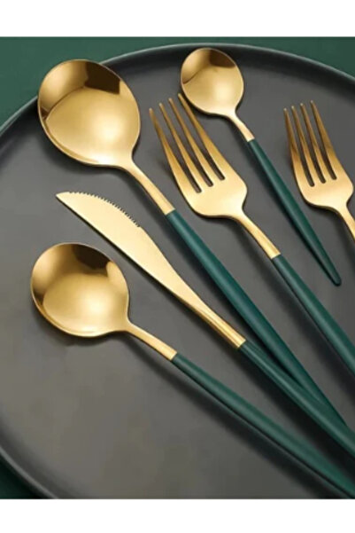 OEM 24-piece cutlery set, 6 people, stainless steel, green with gold