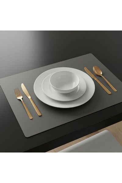 Grand Fine Art 2 Adet Gri Deri Amerikan Servis Supla Dikdörtgen 33x44-Kolay Silinebilir Supla